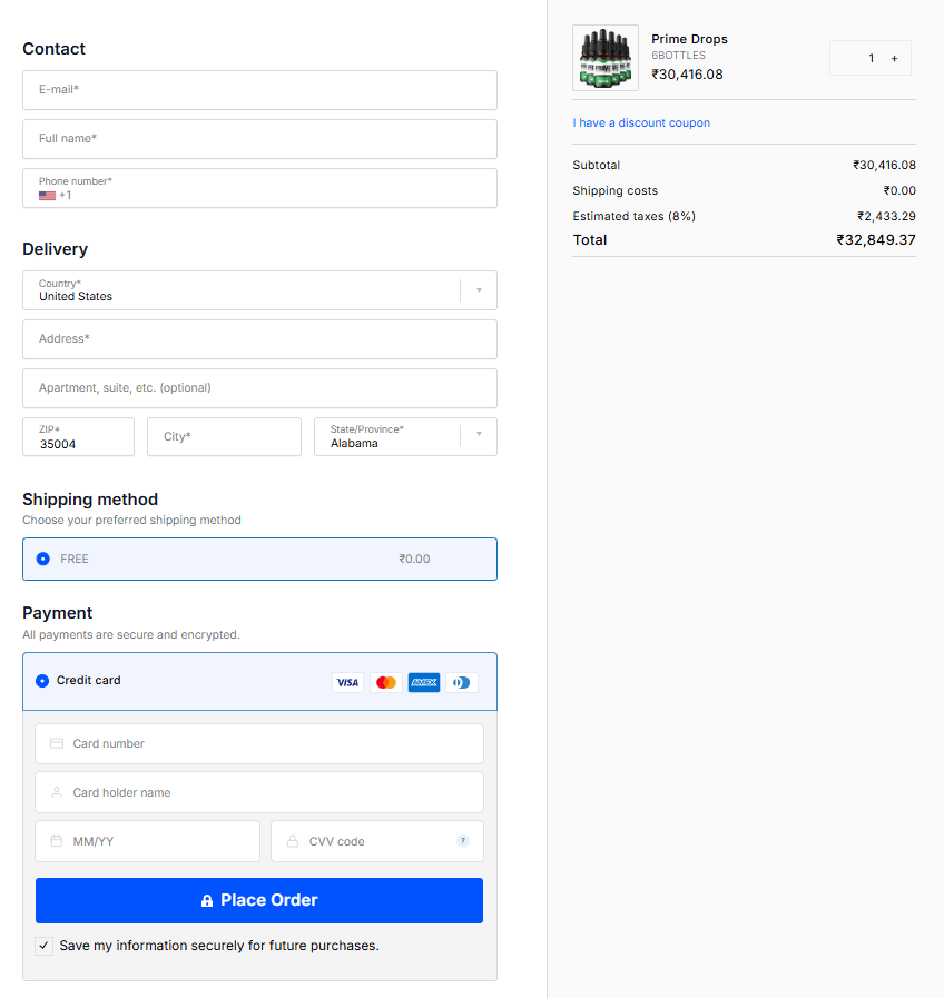 Prime Drops order page